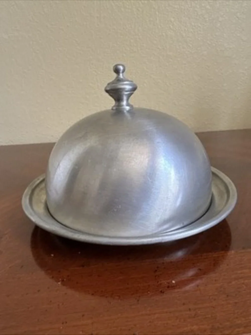 Vintage Covered Round Butter Pewter Dish stamped WEB 1180